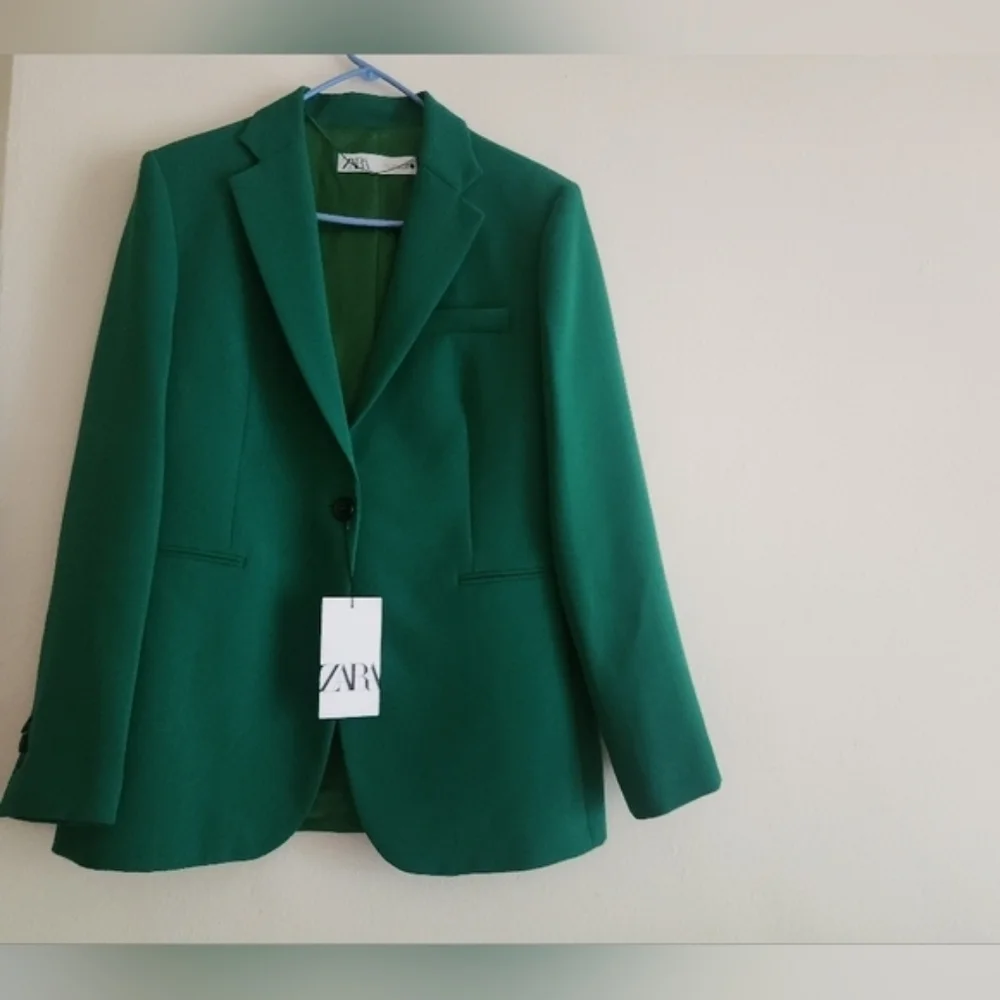 Zara Emerald Green Single-Button Blazer - Picture 3 of 14